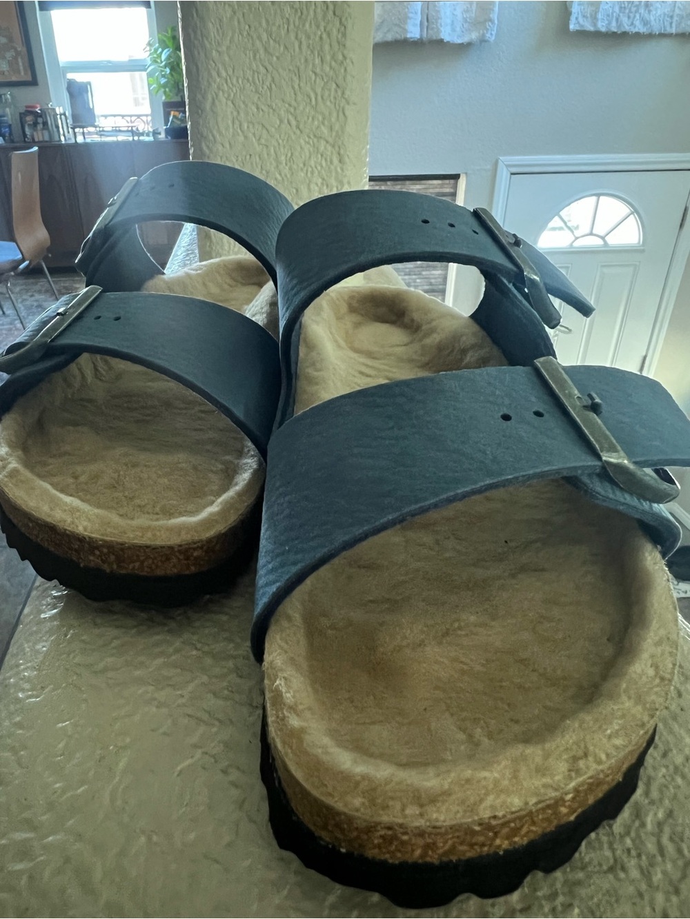 Birkenstock Arizona Shearling Sandals in Blue and Black - Picture 8 of 9